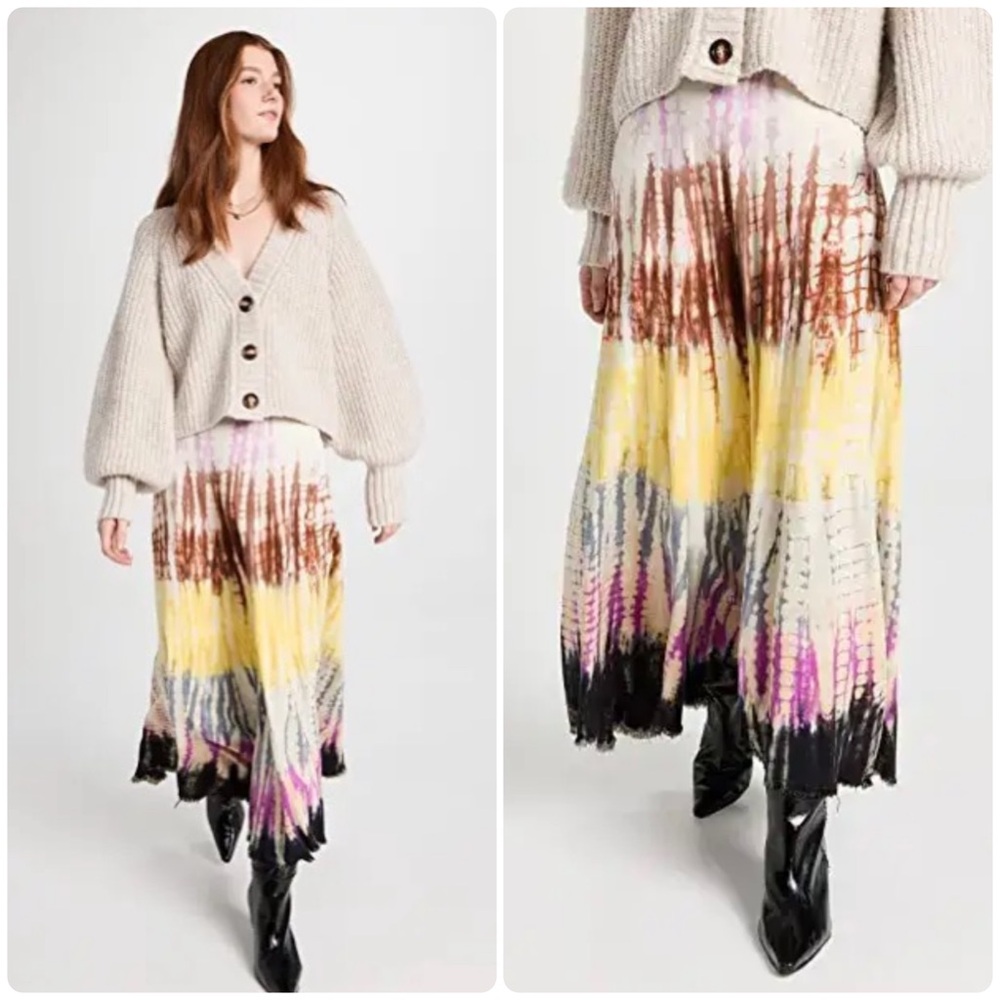 New! Raquel Allegra Frida Tie Dye Pink, Brown & Yellow Midi Skirt 💛 Small NWT!! - Picture 3 of 16